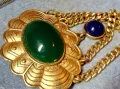 СТАРА АР ДЕКО СТИЛ ПОЗЛАТЕНА БРОШКА с ШЛИФОВАН ЗЕЛЕН АХАТ МАЙСТОРСКА РЕТРО ИЗРАБОТКА 48843, снимка 6