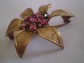 Антична брошка Франция цвете с розов кристал 1930г-1940г, снимка 2