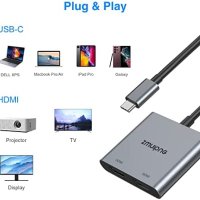 Нов USB C към двоен HDMI адаптер за лаптоп MacBook Dell Surface Lenovo, снимка 2 - Други - 40435854