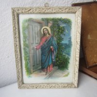Религиозна картина, стар принт с рамка, снимка 3 - Икони - 32053263