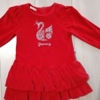 Рокля червена плюш, Grqmmy kids 104см, снимка 1 - Детски рокли и поли - 40579712