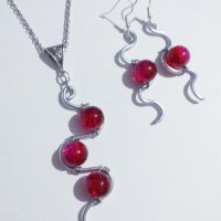Разкошен комплект бижута в рубинено червено с орнаменти в цвят Сребро, снимка 2 - Бижутерийни комплекти - 35638749
