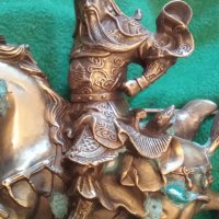 Стара бронзова фигурка кон с ездач голяма 34197, снимка 2 - Колекции - 38815784