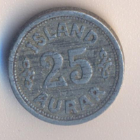 Исландия 25 аурар 1942 година, цинк, снимка 2 - Нумизматика и бонистика - 44935363