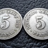 Стара монета 5 пфенига 1910 г.  буква  А , 2 броя- Германия- хит цена !, снимка 7 - Нумизматика и бонистика - 39779332