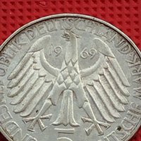 Сребърна монета 5 дойче марки 1969г. 150г. От рождението на Теодор Фонтани 39628, снимка 4 - Нумизматика и бонистика - 42756115