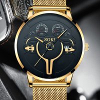 SOKI - мъжки, кварцов часовник (дизайн километраж), неръждаема стомана, календар , снимка 4 - Мъжки - 40438835
