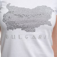 Нова дамска тениска с трансферен печат- кристали картата на България, снимка 2 - Тениски - 29964724