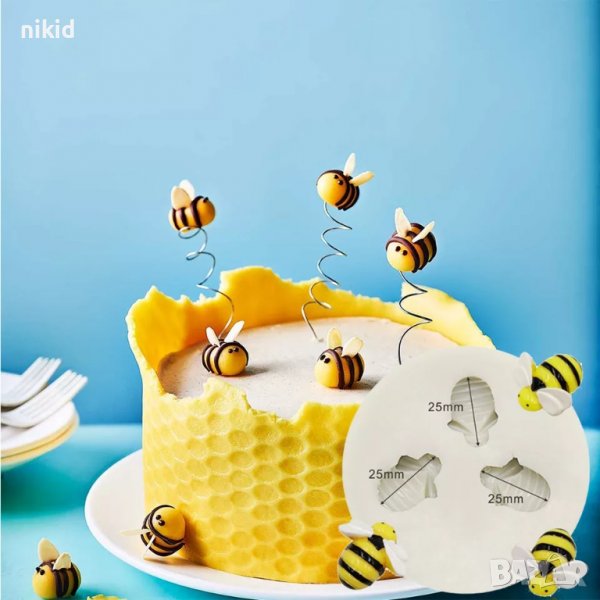 3 малки пчели пчелички пчела силиконов молд форма за декорация торта фондан шоколад, снимка 1