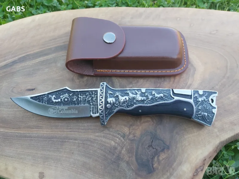 Масивен сгъваем ловен нож Columbia с гравирано острие и дръжка А3189 , снимка 1