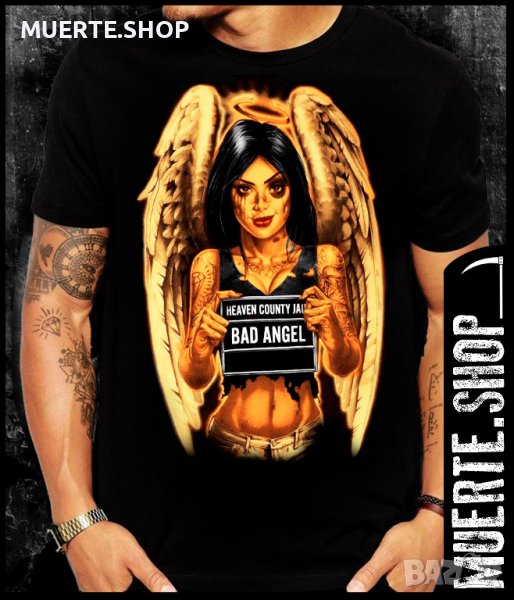 Черна тениска с щампа BAD ANGEL, снимка 1