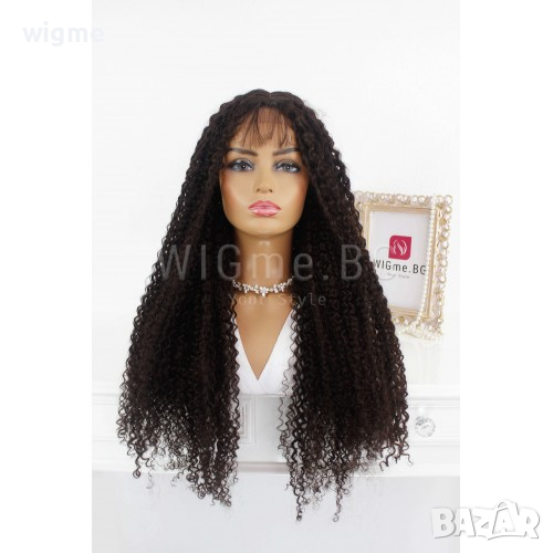 Дълга тъмнокестенява къдрава лейс фронт перука Лейла, снимка 1