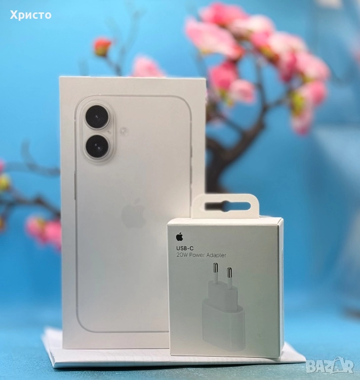 НОВ!!! Apple iPhone 16, 128GB, 5G, White + подарък оригинален адаптер Apple, снимка 1