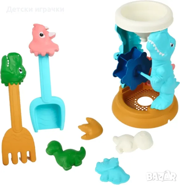 Комплект за пясък въртележка Динозаври с лопатка, плажен комплект , снимка 1