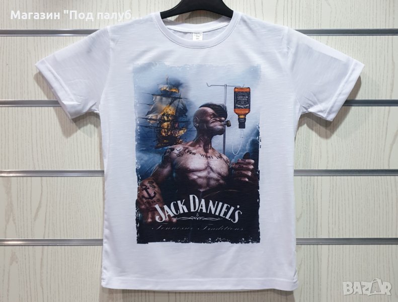 Нова детска бяла тениска с трансферен печат Попай моряка, Джак Даниелс, снимка 1
