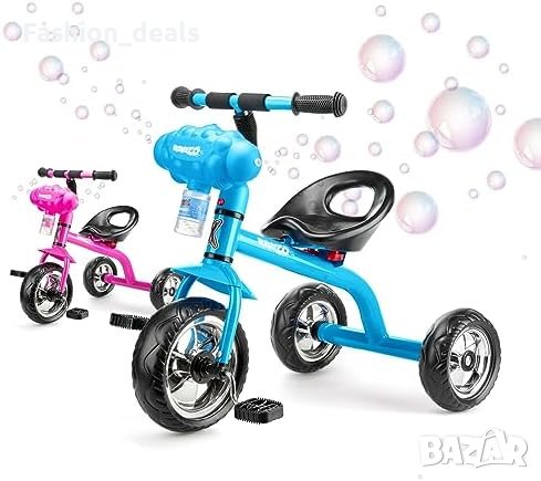 Нов Син велосипед на 3 колела за малки деца 3+ с машина за балончета Момичета Момчета Подарък, снимка 1