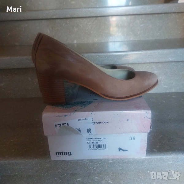 Бежеви дамски обувки на среден ток, снимка 1