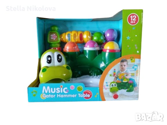 Музикална играчка Крокодил с топчета и чукче, снимка 1