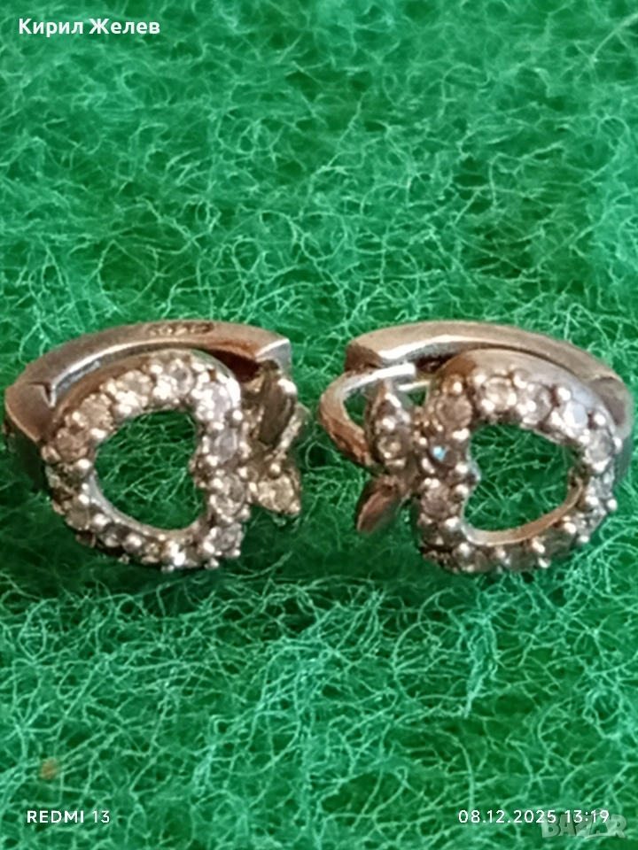 Елегантни сребърни обеци във формата на ЯБЪЛКА с инкрустирани кристали 47158, снимка 1