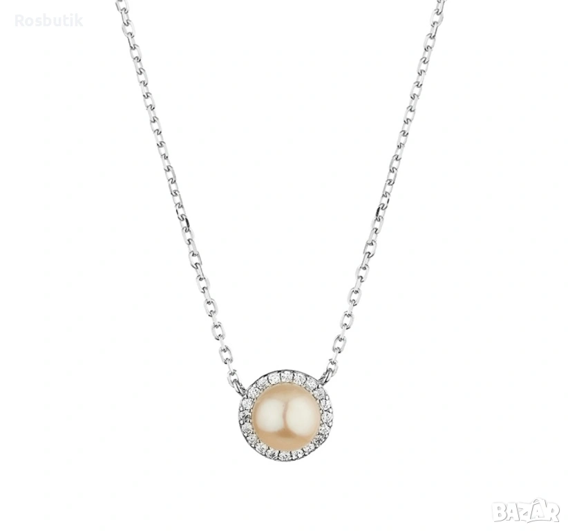 Сребърно колие с естествена розова перла , снимка 1