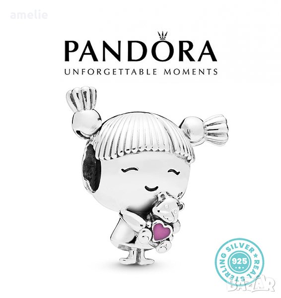 Талисман Пандора сребро 925 Pandora Girl with Pigtails. Колекция Amélie, снимка 1