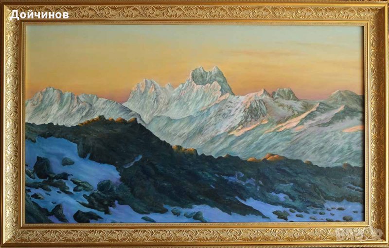 Кавказ, връх Ушба, на разсъмване, маслени бои, платно, снимка 1