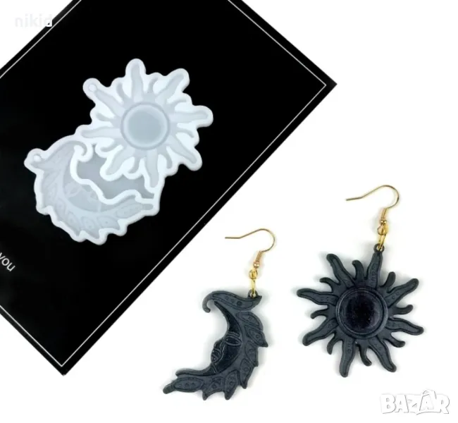 слънце и луна силиконов молд форма фондан училище смола бижу висулка обеци колие, снимка 1