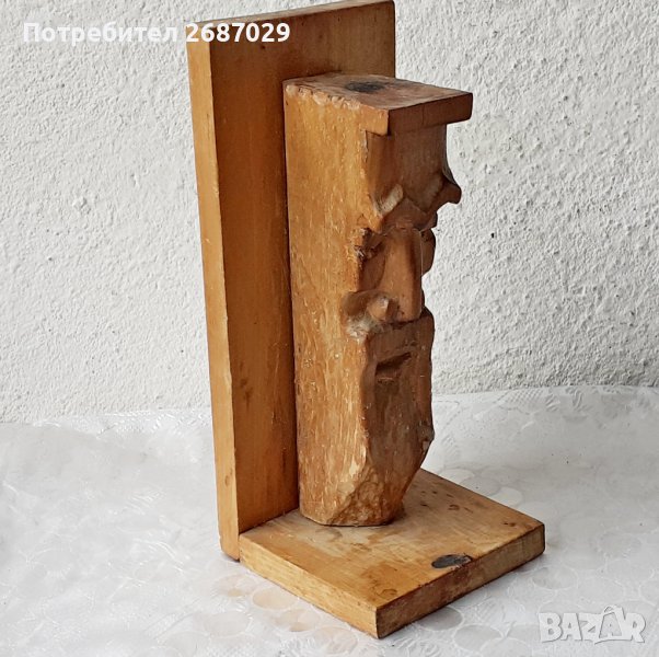 Голям стар дървен ограничител за книги, фигура, дърворезба Bookend, снимка 1