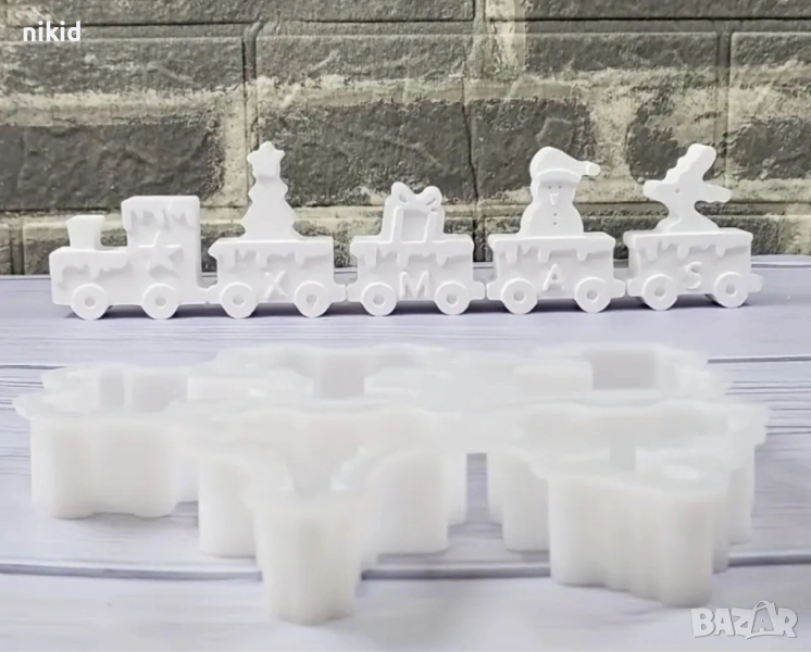 3D 5 Коледен Вагон вагони влак силиконов молд форма фондан смола шоколад гипс декор, снимка 1
