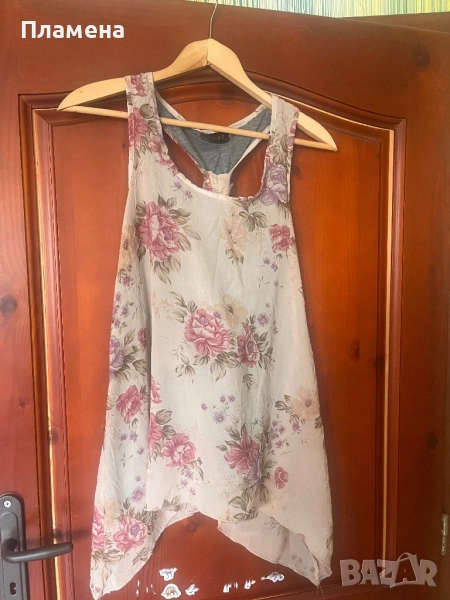 Летен потник бежова гама с цветя рози на гърба с м , снимка 1