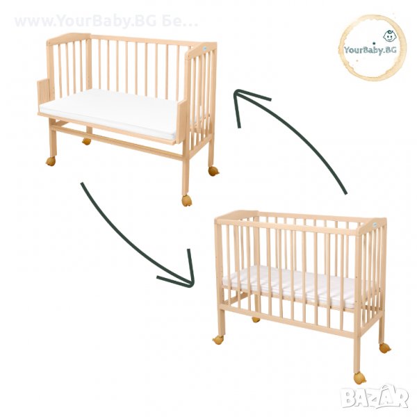 Странично Легло - Кошара 2в1 тип Next to Me с Матрак - Цвят Наторално, снимка 1