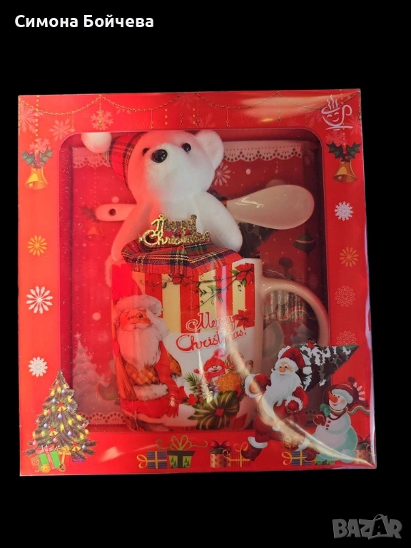 Коледна чаша с лъжичка и плюшено мече, снимка 1