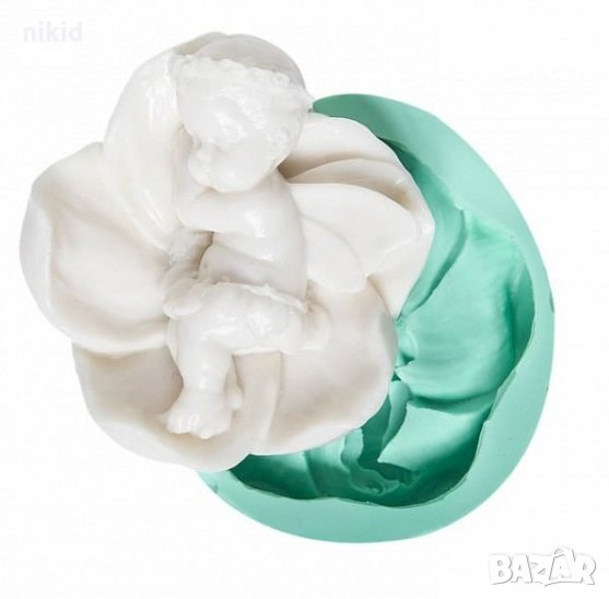 Бебе спящо върху цвете силиконов молд форма декор украса торта фондан шоколад гипс сапун калъп, снимка 1