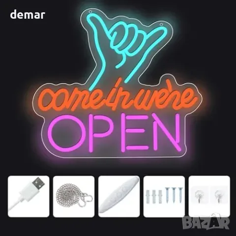 Димируем LED неонов надпис OPEN с ръка, USB, 35 x 31 см, снимка 3 - Други - 55829660