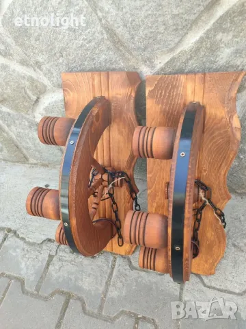 Стенни лампи тип колело на каруца с ръчно изработени дървени чашки!, снимка 18 - Лампи за стена - 15893531