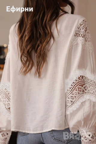 Бяла блуза, Елегантна риза, Блуза дантела, снимка 3 - Блузи с дълъг ръкав и пуловери - 51571411