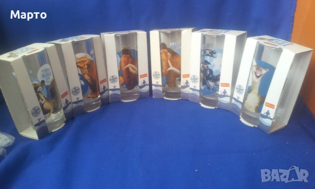 Стъклени чаши ледена епоха 6 бр пълна колекция с кутиите