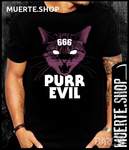 Черна тениска с щампа PURR EVIL CAT 2