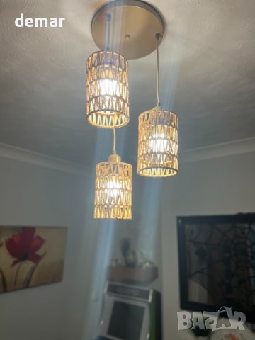 FORCOSO Естествено тъкана висяща лампа с 3 светлини, E27, кафява, снимка 11 - Лампи за таван - 42910177
