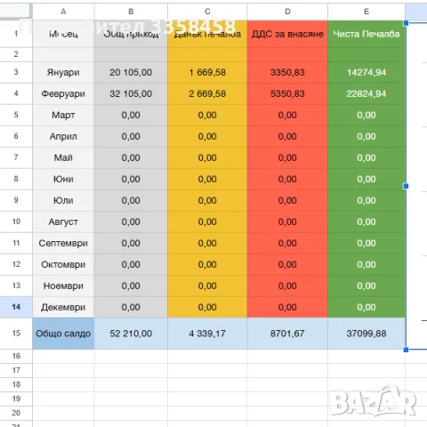 Автоматична таблица за пресмятане на ДДС и Печалба, снимка 5 - Счетоводни услуги - 48389766
