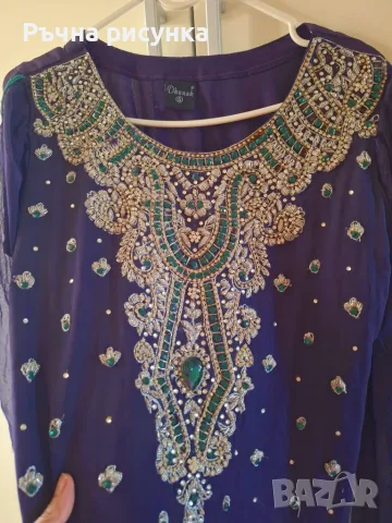 Индийска традиционна южноазиатска курта (kurta) или камиз (kameez), отличаваща се с наситено лилав , снимка 6 - Туники - 56153203