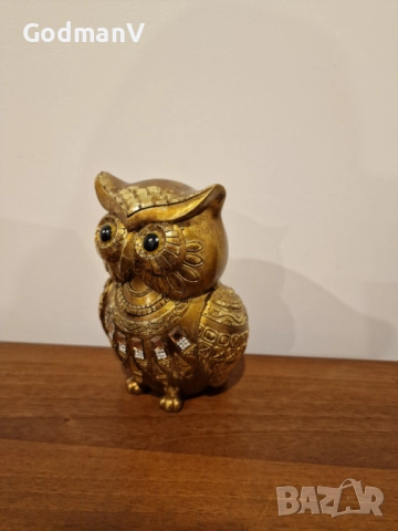 🦉✨ Декоративна статуетка „Златист Бухал“, снимка 2 - Статуетки - 52648199