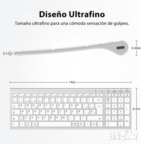 Безжична Bluetooth клавиатура за компютър таблет телефон, снимка 2 - Клавиатури и мишки - 53902554