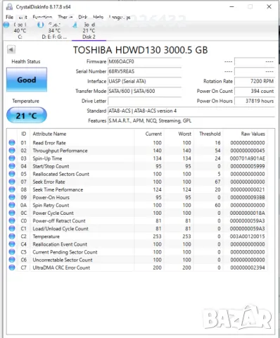 HDD Toshiba PC 300 3 TB, снимка 2 - Твърди дискове - 47154129