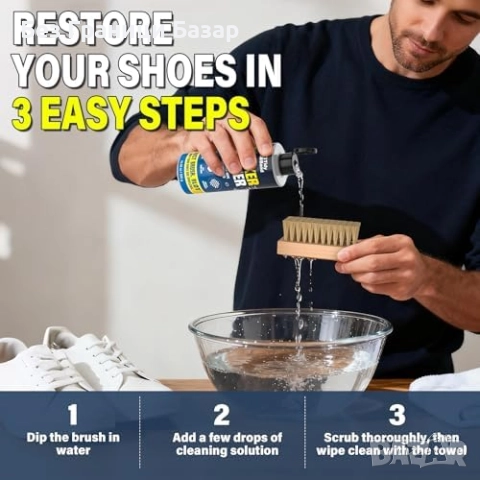 Нов Комплект за почистване на обувки 300 мл с четка и микрофибърна кърпа, снимка 4 - Други стоки за дома - 52532332