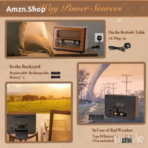 PRUNUS J-199 Ретро FM Радио 15W кристален високоговорител Bluetooth, снимка 5 - Радиокасетофони, транзистори - 49468473