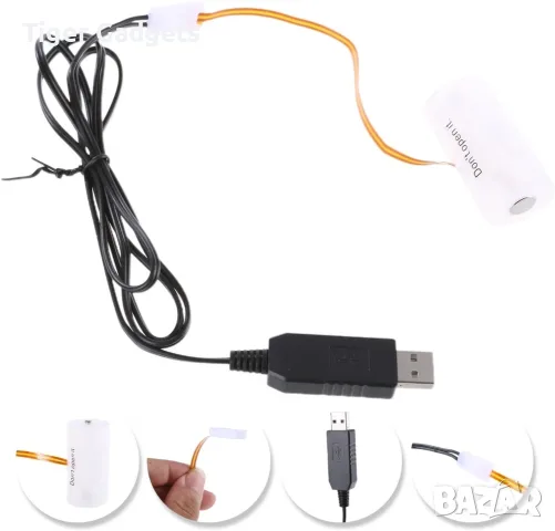 USB към 6V LR14/C Battery Eliminator – захранващ адаптер с 3 батерии и кабел, снимка 5 - Кабели и адаптери - 56068644