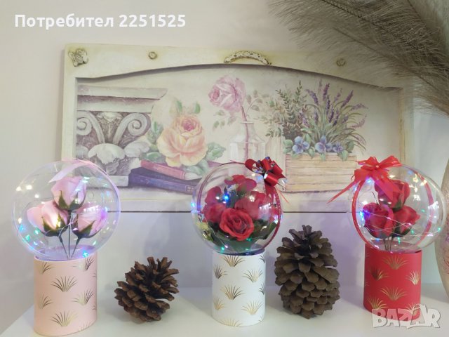 Вечна роза,цвете,красив букет в сфера с лед осветление! 8 март Подарък за жена,момиче!, снимка 5 - Декорация за дома - 39820977