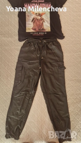 baggy jeans изкуствена кожа плюс тениска пожелание в комплект