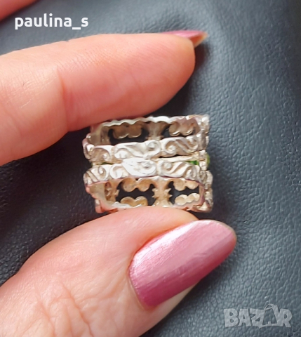 Винтидж / Стар семеен сребърен пръстен със зелен емайл / проба 925 , снимка 7 - Пръстени - 44581893